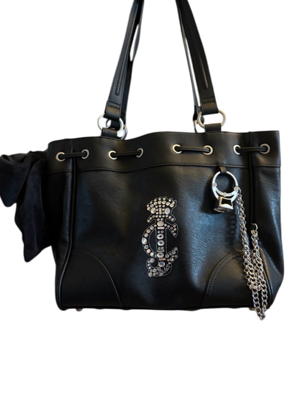 Juicy Couture Daydreamer Tote Bag Black with Crystal Monogram & Chain 💍